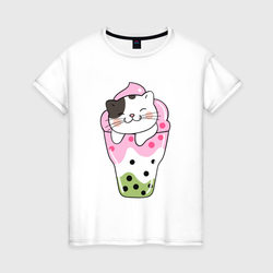Довольный котик в мороженом  – Женская футболка хлопок с принтом купить со скидкой в -20%