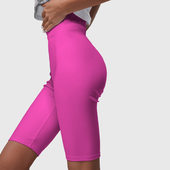 Велосипедки с принтом Яркий розовый из фильма Барби для женщины, вид на модели спереди №3. Цвет основы: белый