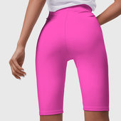 Велосипедки с принтом Яркий розовый из фильма Барби для женщины, вид на модели сзади №2. Цвет основы: белый