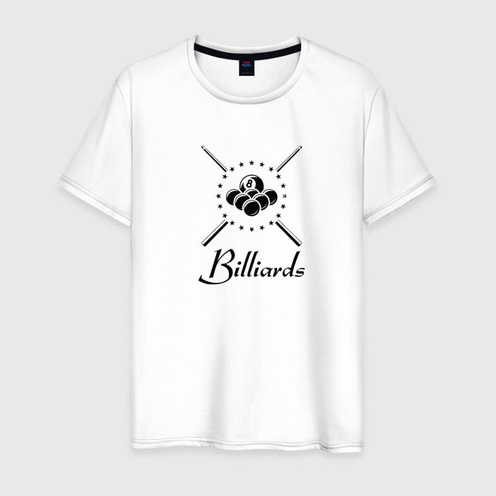 Мужская футболка из хлопка с принтом Бильярд/billard, вид спереди №1