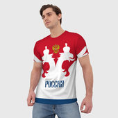 Футболка с принтом Russia Team арт для мужчины, вид на модели спереди №2. Цвет основы: белый