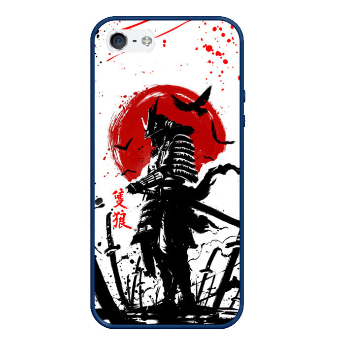 Чехол для iPhone 5/5S матовый с принтом Ghost of Tsushima: призрак на фоне красного солнца, вид спереди №1
