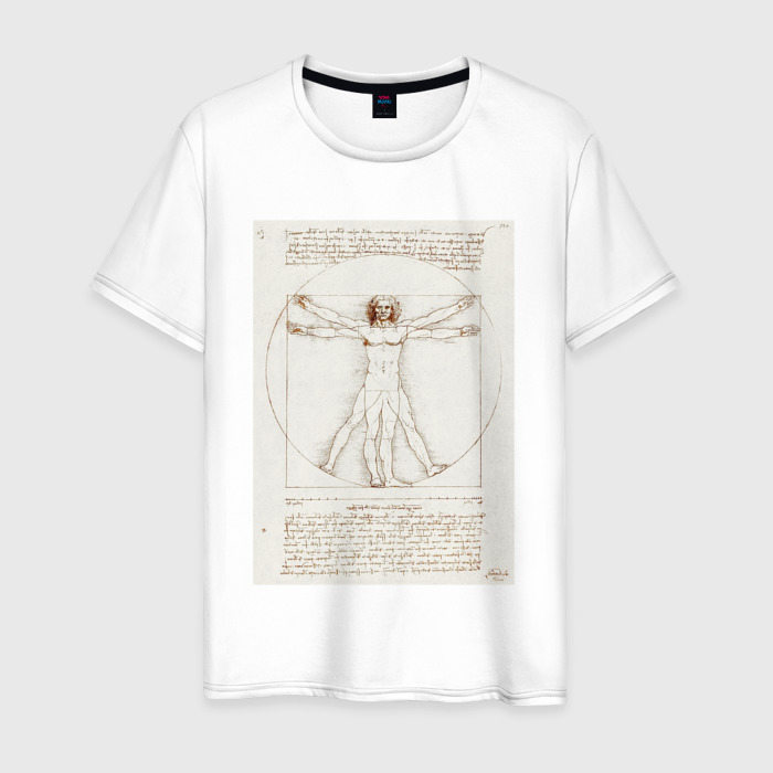 Мужская футболка из хлопка с принтом Леонардо да Винчи «Витрувианский человек» Приблизительно 1492, вид спереди №1