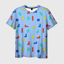 Тетрис на голубом фоне – Мужская футболка 3D с принтом купить со скидкой в -31%