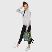 Рюкзак с принтом Капибары на траве для женщины, вид на модели спереди №4. Цвет основы: белый