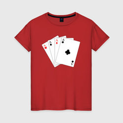 Игральные карты - четыре туза – Женская футболка хлопок с принтом купить со скидкой в -20%