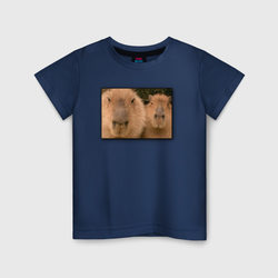 Два друга-капибары на портрете – Детская футболка хлопок с принтом купить со скидкой в -20%