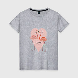 Розовые фламинго на фоне розового сердца – Женская футболка хлопок с принтом купить со скидкой в -20%