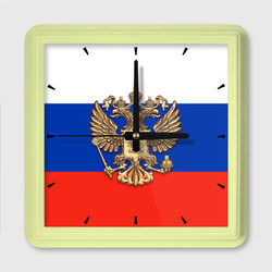 Герб России на фоне флага – Настенные часы квадратные с принтом купить