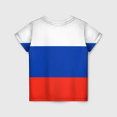 Футболка с принтом Герб России на фоне флага для ребенка, вид сзади №1. Цвет основы: белый