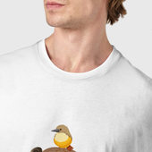 Футболка с принтом Капибару с птичкой для мужчины, вид на модели спереди №4. Цвет основы: белый