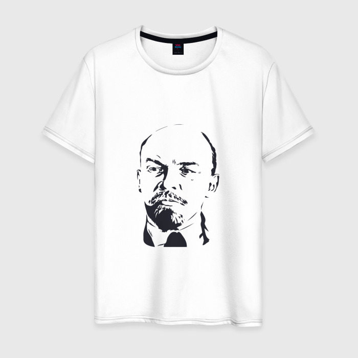 Мужская футболка из хлопка с принтом Владимир Ленин, вид спереди №1