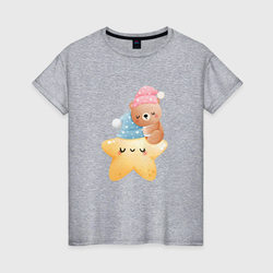 Мишка спит на звездочке – Женская футболка хлопок с принтом купить со скидкой в -20%