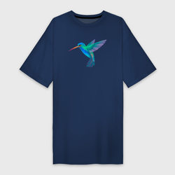 Колибри синяя – Платье-футболка хлопок с принтом купить