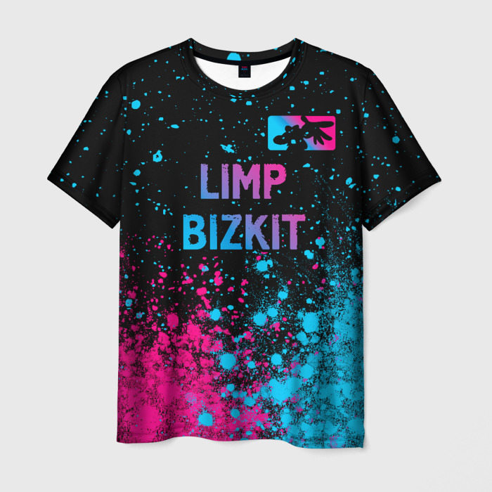 Мужская футболка с принтом Limp Bizkit — neon gradient: символ сверху, вид спереди №1