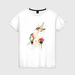 Живопись полет колибри – Женская футболка хлопок с принтом купить со скидкой в -20%