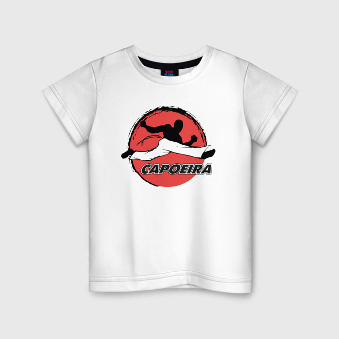 Детская футболка из хлопка с принтом Capoeira — fighter jump, вид спереди №1