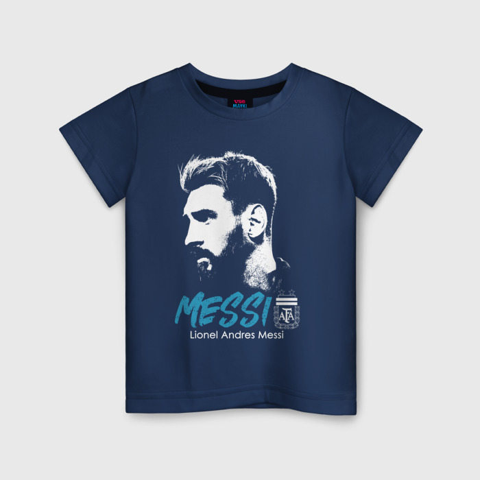 Детская футболка из хлопка с принтом Лионель Месси Аргентина, вид спереди №1