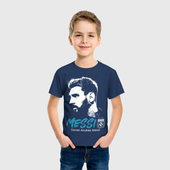 Светящаяся футболка с принтом Лионель Месси Аргентина для любого человека, вид спереди №2. Цвет основы: темно-синий