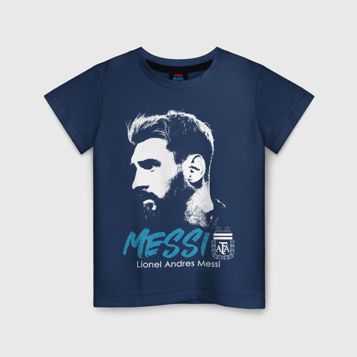 Светящаяся детская футболка с принтом Лионель Месси Аргентина, вид спереди №1