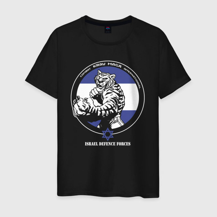 Мужская футболка из хлопка с принтом Krav-maga emblem tiger, вид спереди №1