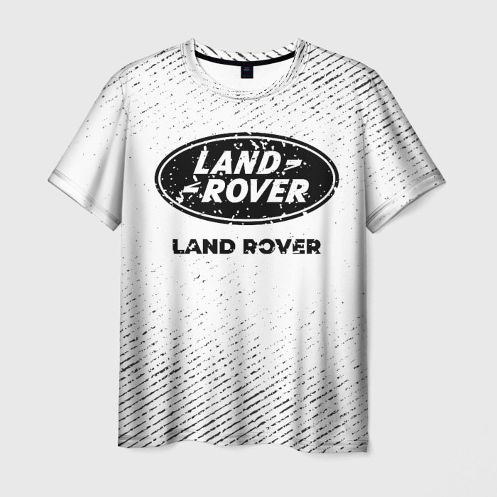 Мужская футболка с принтом Land Rover с потертостями на светлом фоне, вид спереди №1
