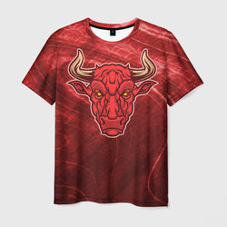 Красный бык на фоне красной текстуры – Мужская футболка 3D с принтом купить со скидкой в -23%