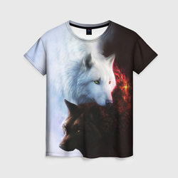 Черный и белый волк инь и ян – Женская футболка 3D с принтом купить со скидкой в -31%