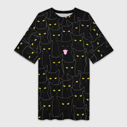 Black cats pattern – Платье-футболка 3D с принтом купить