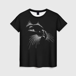 Мордочка кота на черном – Женская футболка 3D с принтом купить со скидкой в -31%