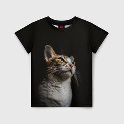 Котик на черном фоне – Детская футболка 3D с принтом купить со скидкой в -44%