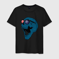 Rock and roll blue skull – Мужская футболка хлопок с принтом купить со скидкой в -20%