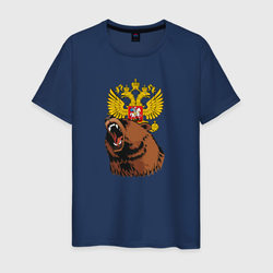 Патриотичный медведь на фоне герба – Мужская футболка хлопок с принтом купить со скидкой в -20%