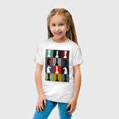 Футболка с принтом Шахматные фигуры на цветном фоне для ребенка, вид на модели спереди №3. Цвет основы: белый