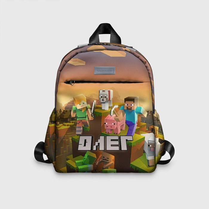 Детский рюкзак с принтом Олег Minecraft, вид спереди №1