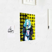 Постер с принтом Ребекка и иероглифы — Киберпанк аниме для любого человека, вид спереди №3. Цвет основы: белый