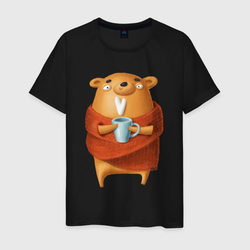 Медвежонок с кофе – Мужская футболка хлопок с принтом купить со скидкой в -20%