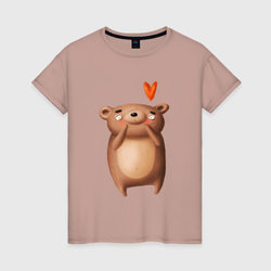 Мишка с   сердечком – Женская футболка хлопок с принтом купить со скидкой в -20%