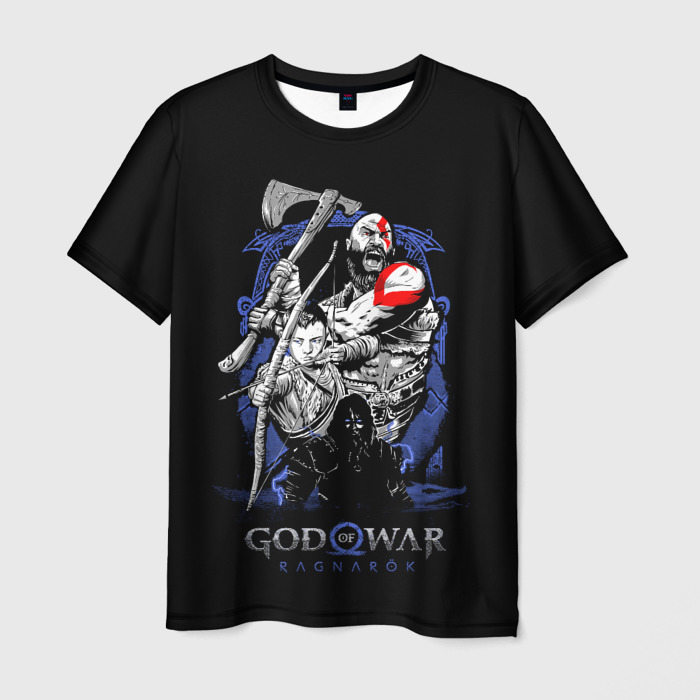 Мужская футболка с принтом Кратос,Атрей и Тор GoW Ragnarok, вид спереди №1