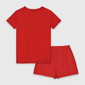 Женская пижама с шортиками из хлопка с принтом Кролик с ноутбуком для любого человека, вид сзади №1. Цвет основы: красный