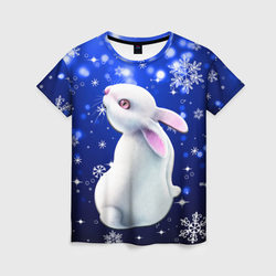 Белый кролик в снежинках – Женская футболка 3D с принтом купить со скидкой в -23%