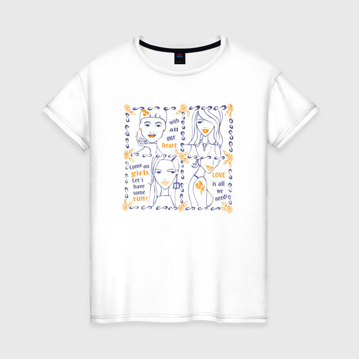 Женская футболка из хлопка с принтом Пожелания девушкам, вид спереди №1