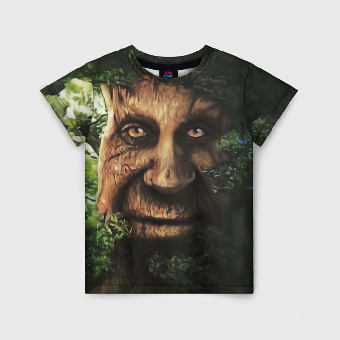 Детская футболка с принтом Мудрое дерево с лицом мем, вид спереди №1