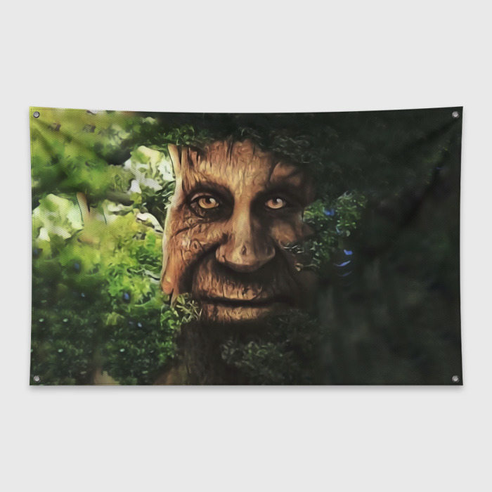 Флаг-баннер с принтом Мудрое дерево с лицом мем, вид спереди №1