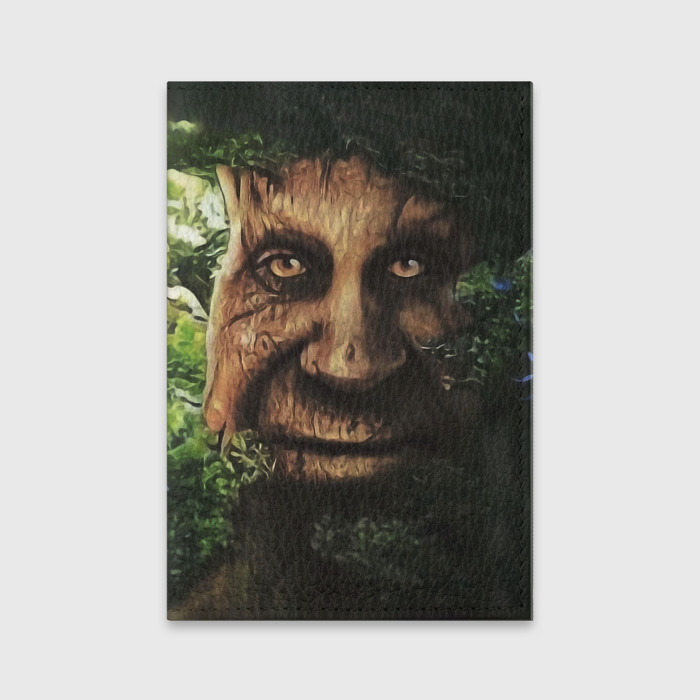 Обложка для паспорта матовая кожа с принтом Мудрое дерево с лицом мем, вид спереди №1