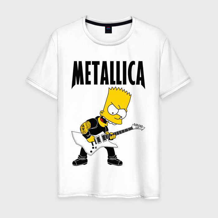 Мужская футболка из хлопка с принтом Металлика Барт Симпсон, вид спереди №1
