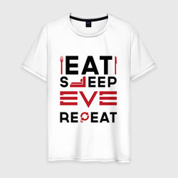 Надпись: eat sleep EVE repeat – Мужская футболка хлопок с принтом купить со скидкой в -20%