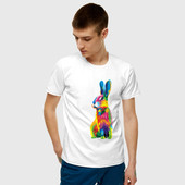 Футболка с принтом Кролик в стиле поп-арт для мужчины, вид на модели спереди №2. Цвет основы: белый
