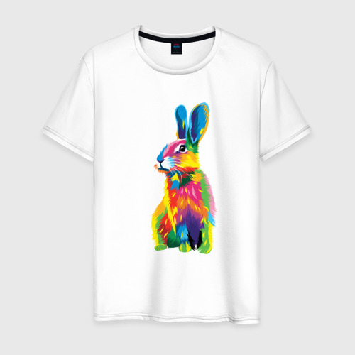 Мужская футболка из хлопка с принтом Кролик в стиле поп-арт, вид спереди №1