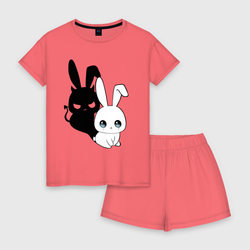 Милый кролик - ангелочек или дьяволёнок? – Женская пижама с шортиками хлопок с принтом купить со скидкой в -15%
